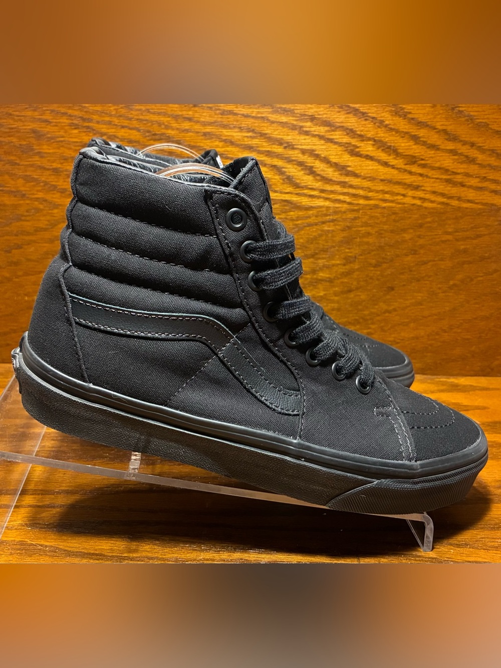 Vans Sk8-Hi Monochrome Black Canvas High Top Skate Shoes Size W 8 M 6.5